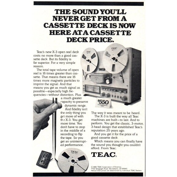 1981 Teac X-3 Open Reel to Reel Tape Vintage Print Ad Audiophile Wall Art - Picture 1 of 3